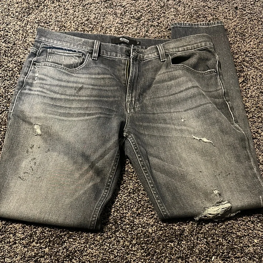 Hudson Men's Distressed Zack Skinny Gray Jeans sz 34‎